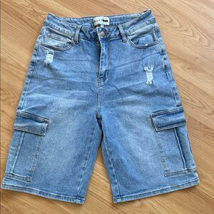 Fashion Nova Jorts Blue Denim Cargo Shorts Size Medium